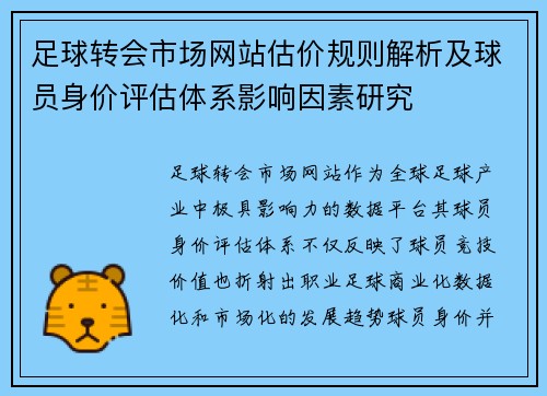 足球转会市场网站估价规则解析及球员身价评估体系影响因素研究 足球转会市场网站估价规则解析及球员身价评估体系影响因素研究